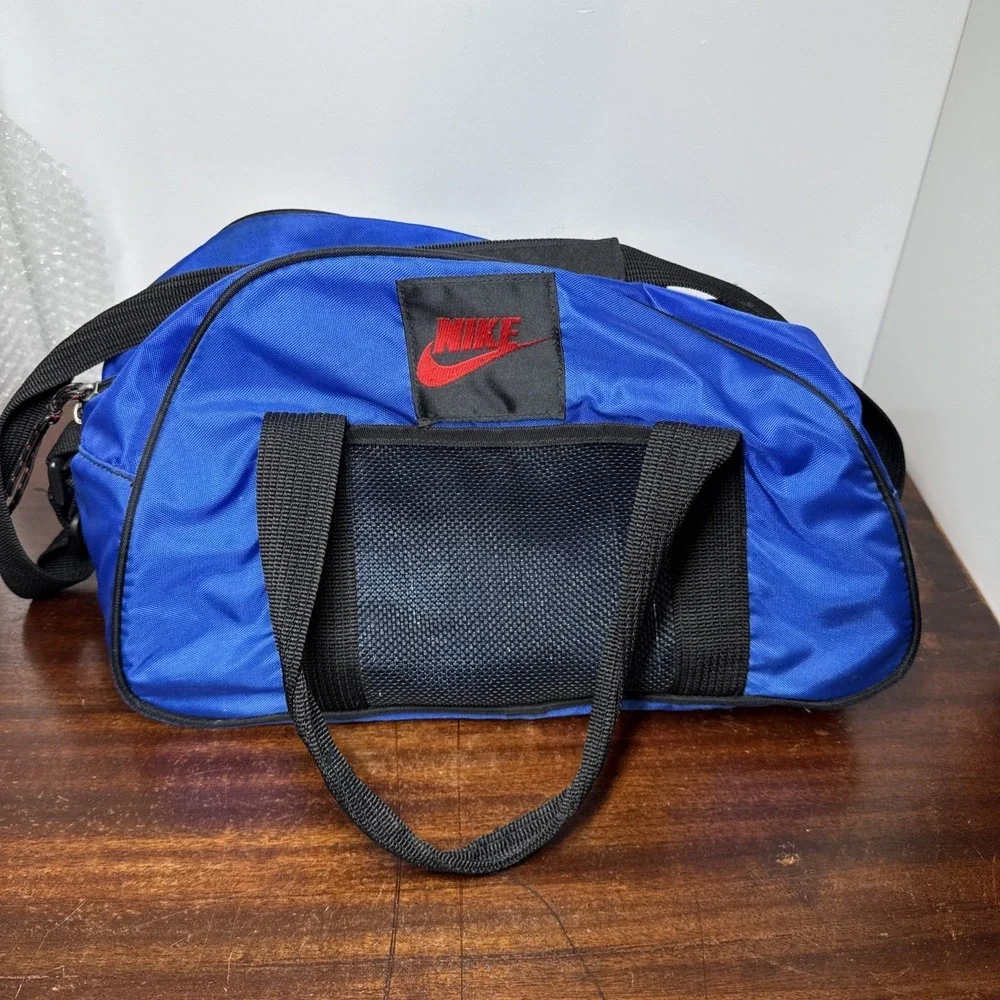 VTG Nike 90s Blue Black Gym Bag Athletic Performance Nylon Made in Korea Retro